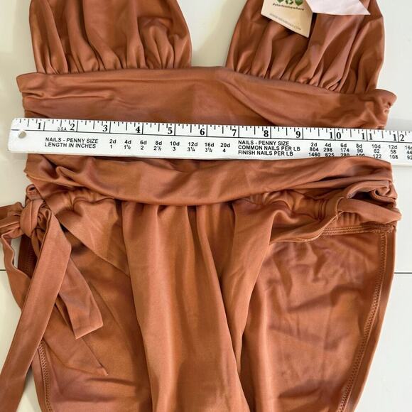 We are Hah Swimsuit One Piece Copper Nude High Cut Low V Size M - Picture 8 of 10